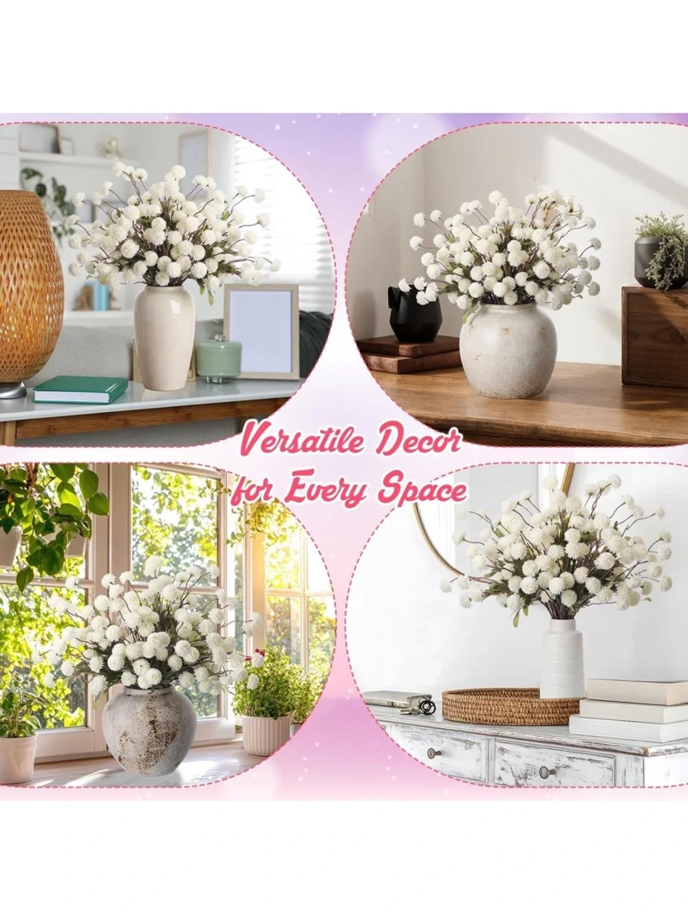 24 Pcs Creamy White Artificial Chrysanthemum Flowers, Faux Silk Mums new in box